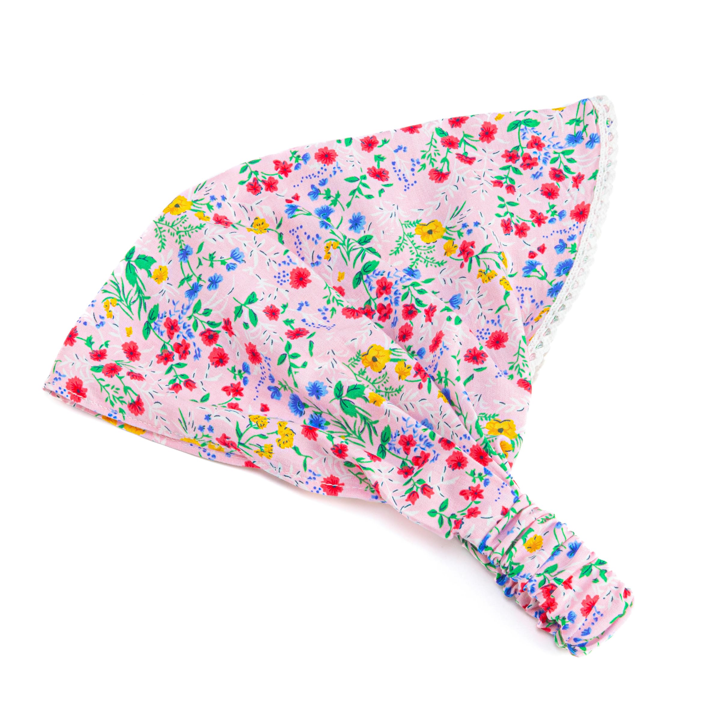 Peppercorn Kids bandana headband pink front view keeps hair neat.