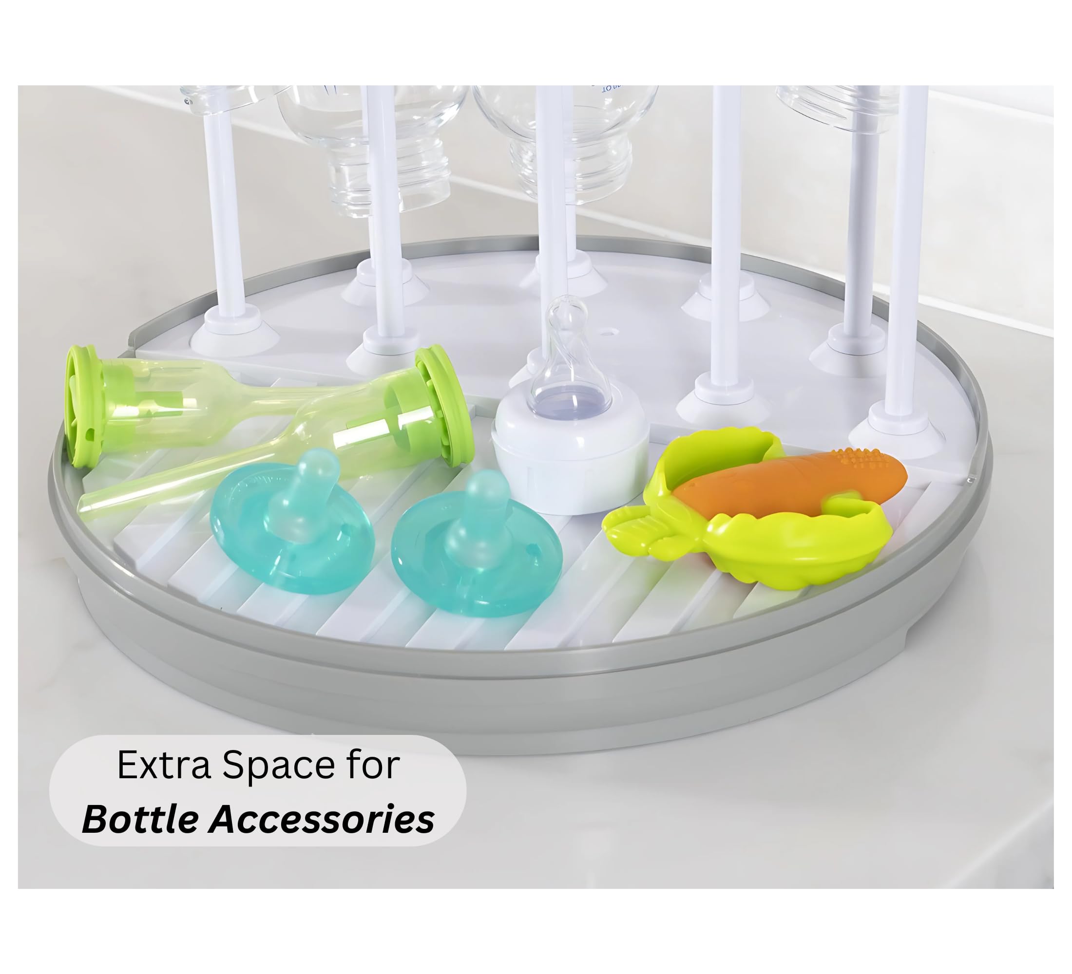 Pequeño bottle rack on kitchen counter ideal gift for new parents and small spaces.
