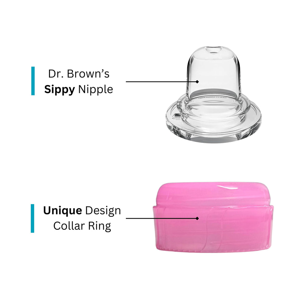Pequeño replacement collars with cleaning brush help maintain hygiene during feeding routines.