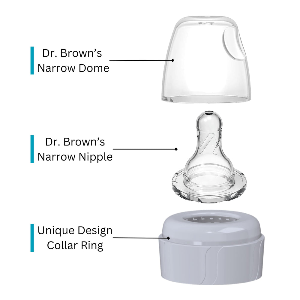 Pequeño cleaning brush helps quick bottle collar maintenance and hygiene.