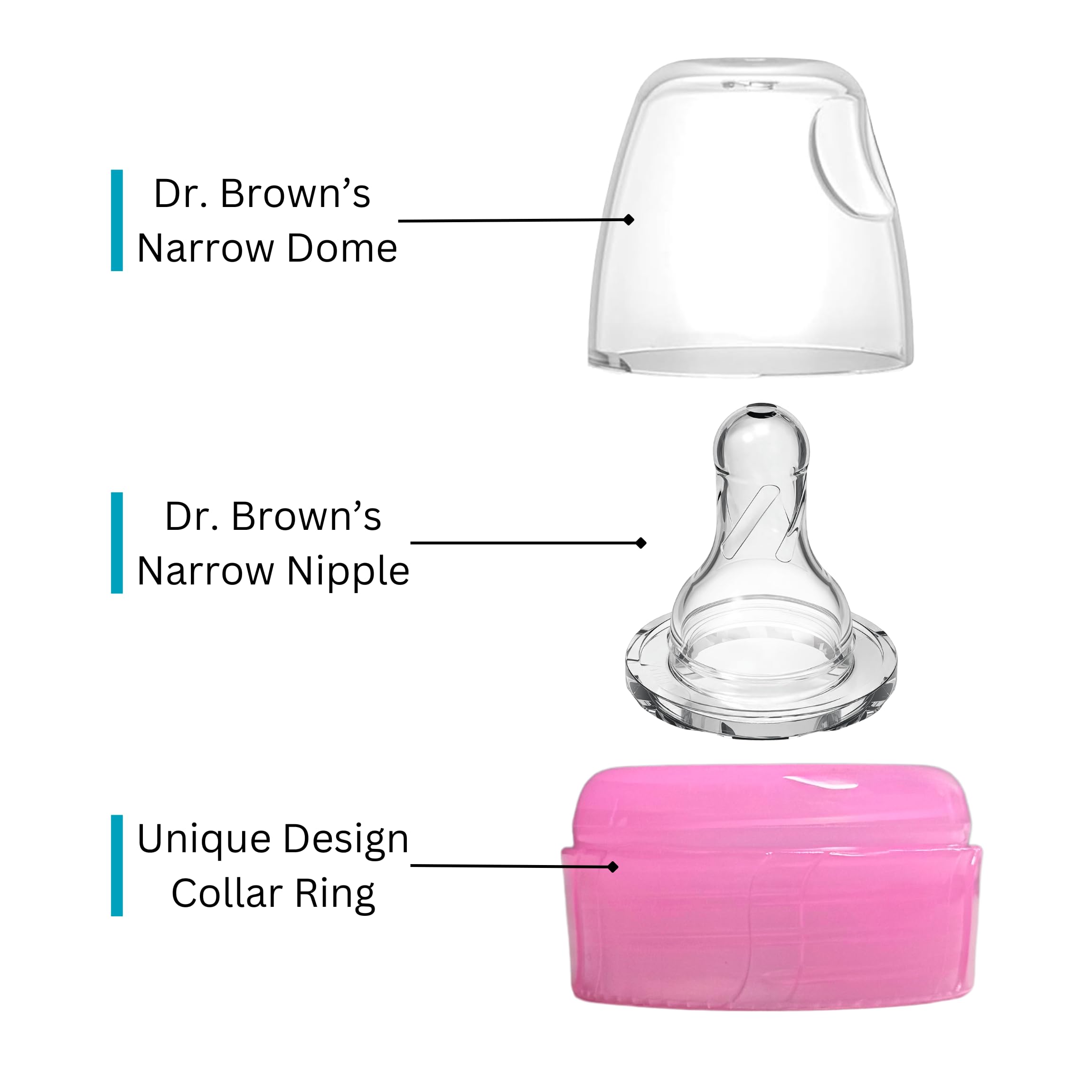 Pequeño BPA-free collars provide slim, plastic-reduced replacements for 4oz and 8oz Dr. Brown's bottles.