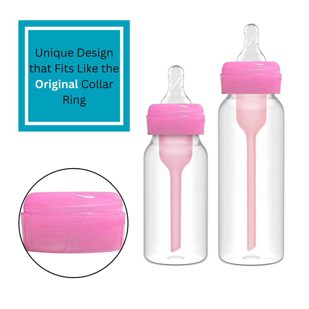 Pequeño pink collars minimize leaks and spills during busy morning feeds.