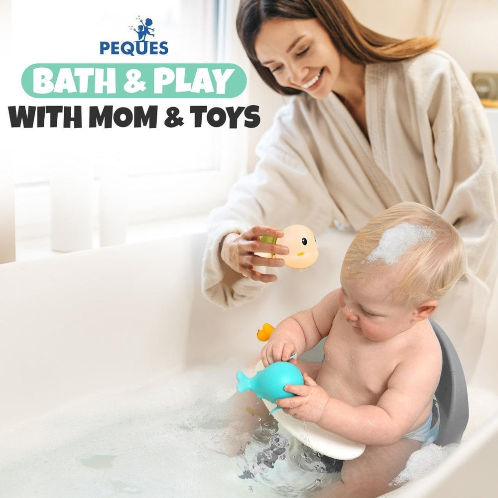 PEQUES Bath Seat reclining backrest adapts to growing babies for better posture.