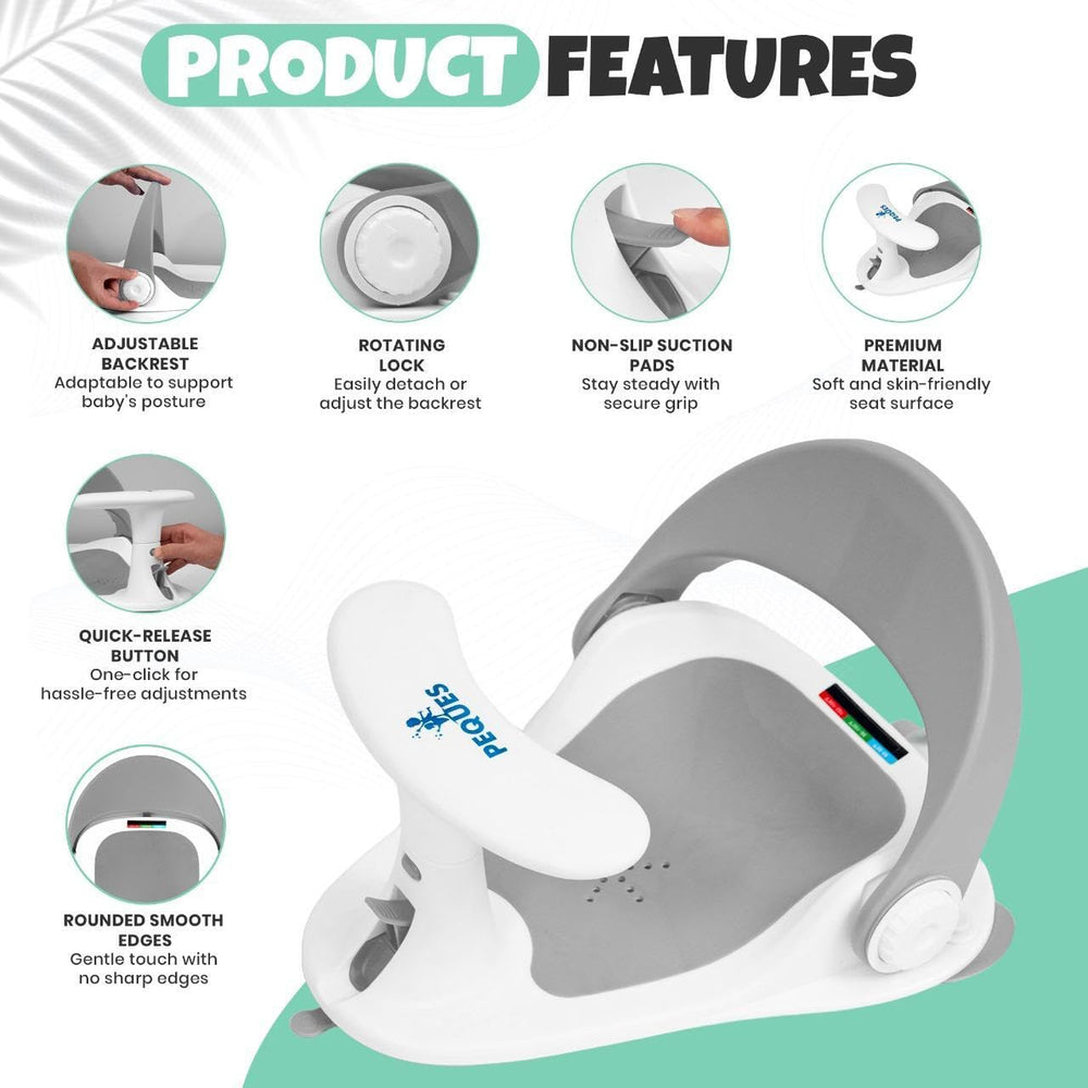 PEQUES Baby Bath Seat with suction cups keeps the seat steady on tub surfaces.