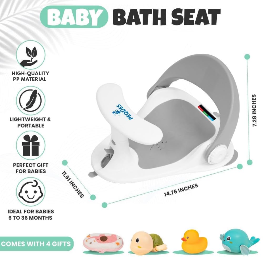 PEQUES Baby Bath Seat non-slip cushion enhances baby comfort and stability.