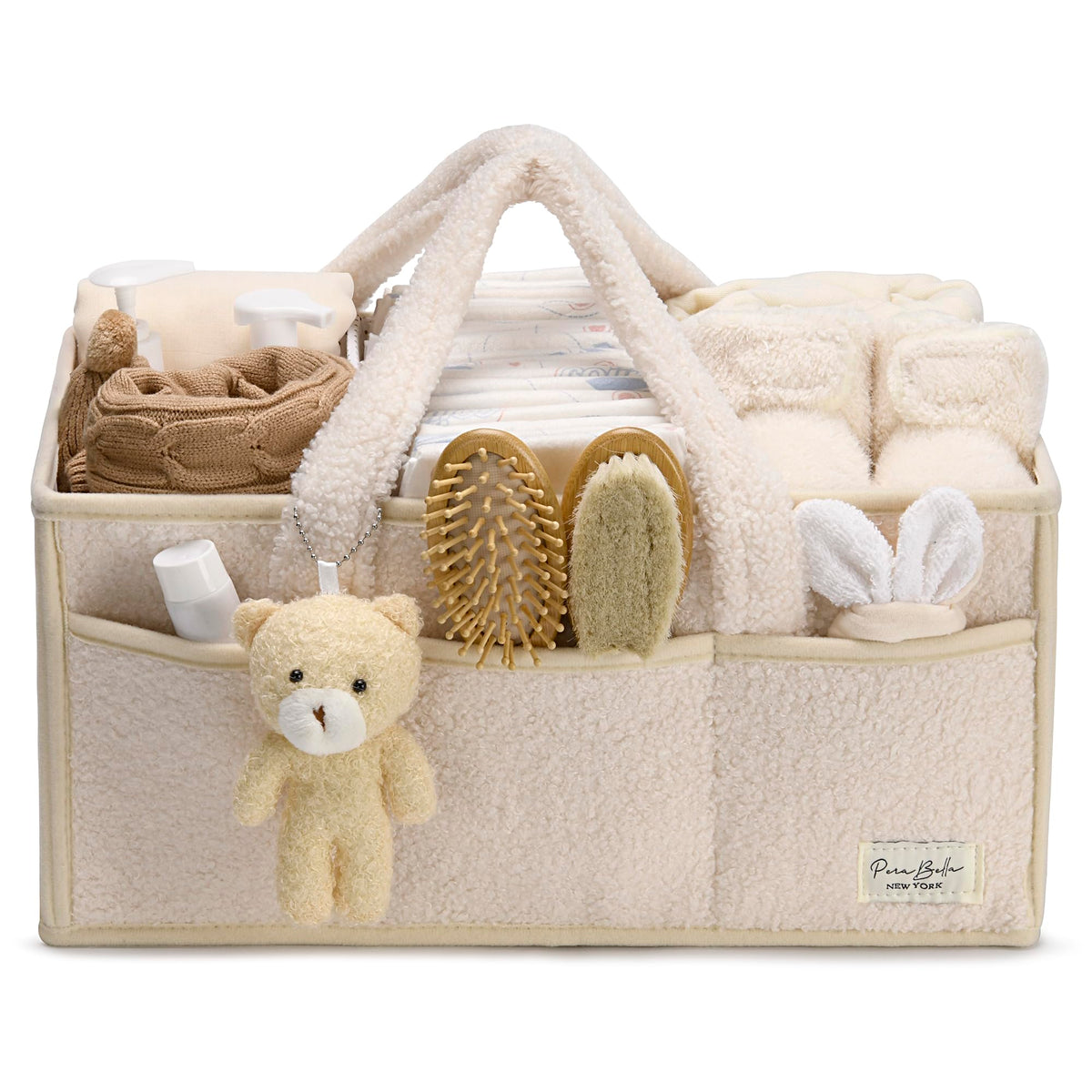 Perabella baby diaper caddy handle for easy diaper changes and on-the-go use.
