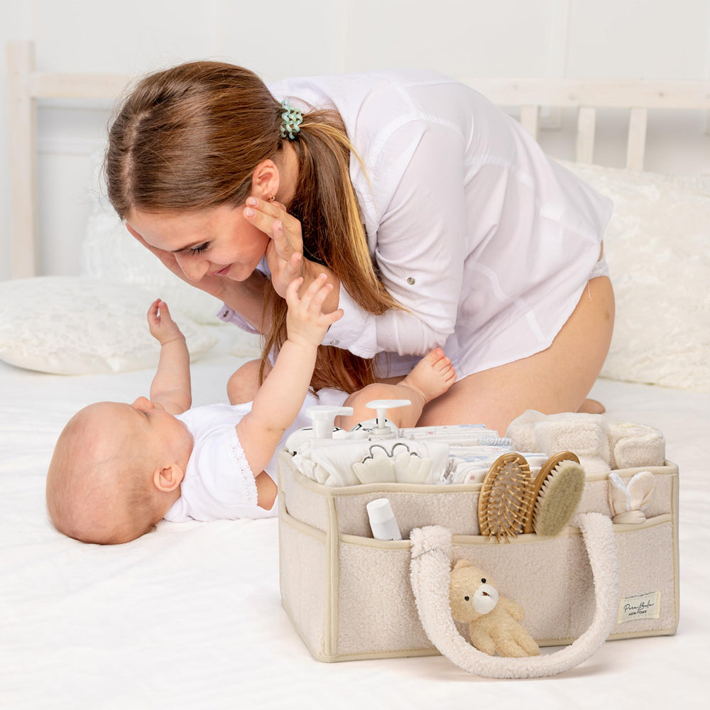 Perabella baby shower gift diaper caddy ideal for registry must-haves.