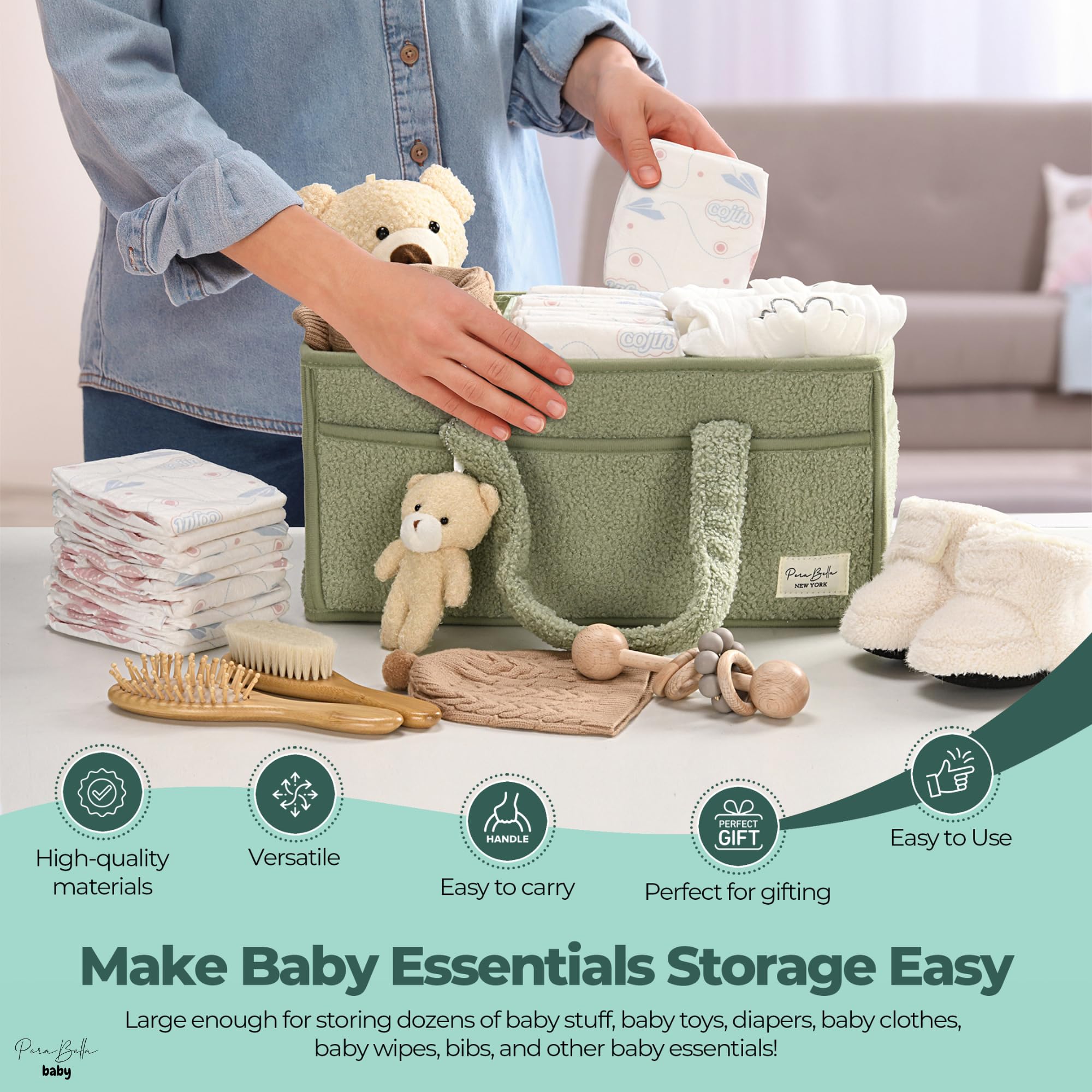 PeraBella diaper caddy gift-ready packaging makes a thoughtful baby shower present.