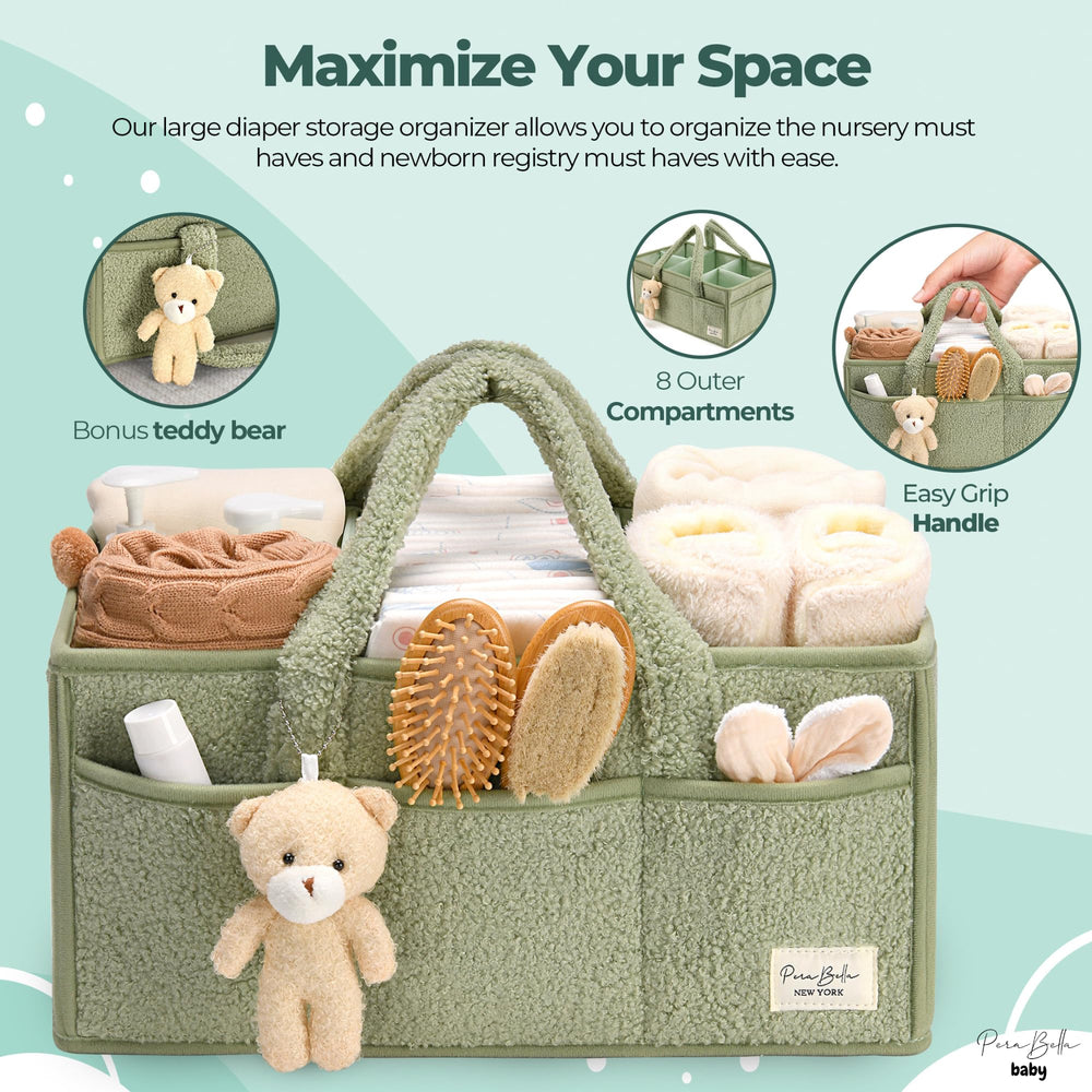 PeraBella diaper caddy with multi compartments for organized essentials.