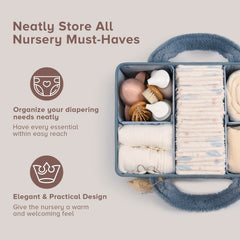 PeraBella diaper caddy with removable dividers for organized storage.