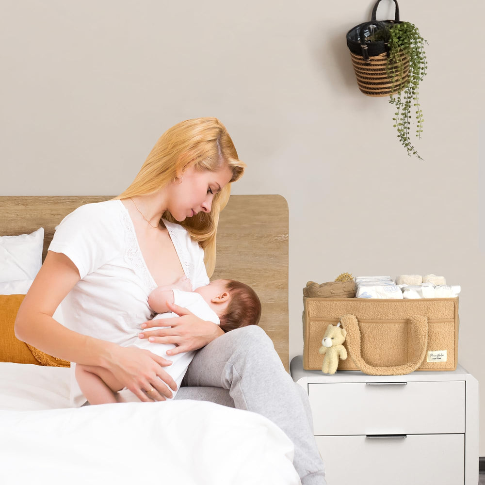 PeraBella Diaper Caddy size 15x10x7 inches keeps essentials accessible.