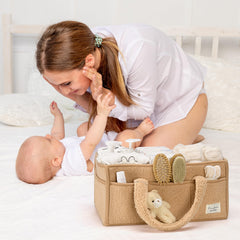PeraBella Diaper Caddy teddy bear charm adds gifting charm.