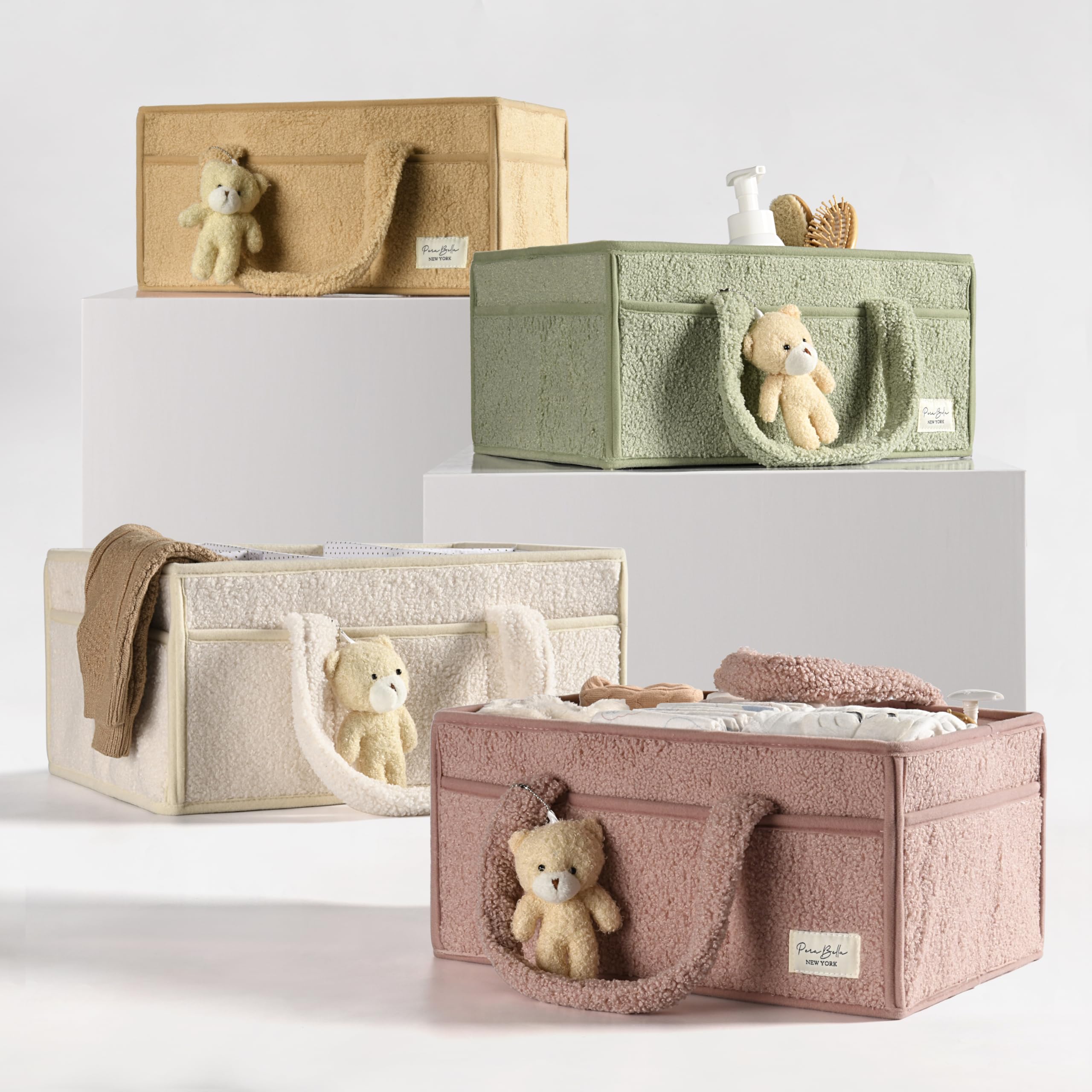 Perabella diaper tote storage bin keeps wipes and creams within reach.