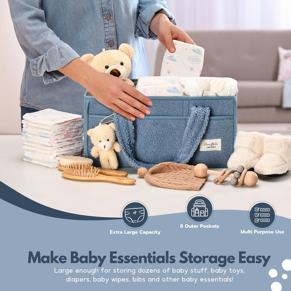 PeraBella nursery storage basket helps organize wipes, creams, and toys.