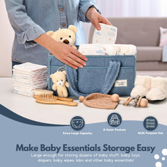 PeraBella nursery storage basket helps organize wipes, creams, and toys.