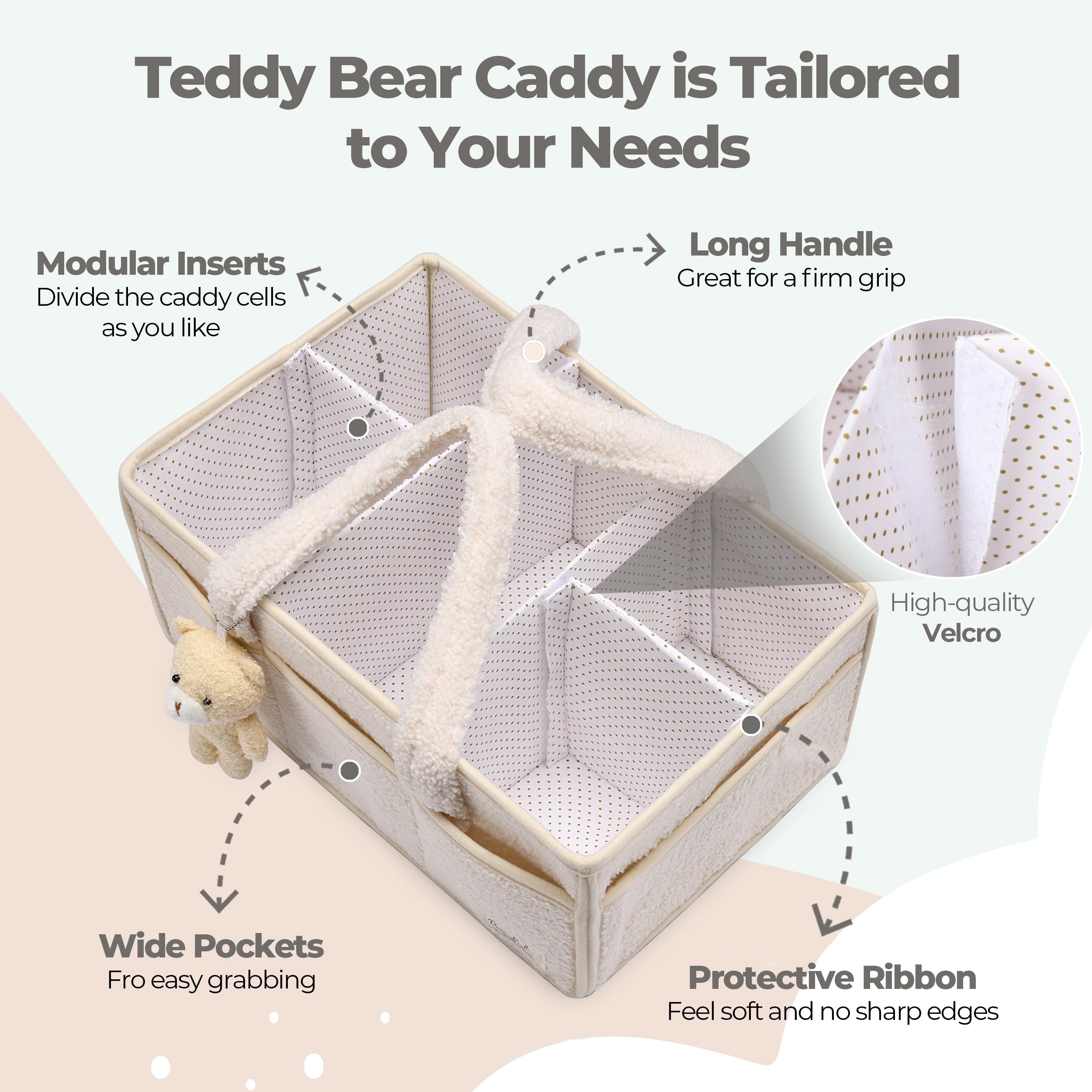 Perabella nursery storage multi-compartments organize diapers, wipes, and creams neatly.