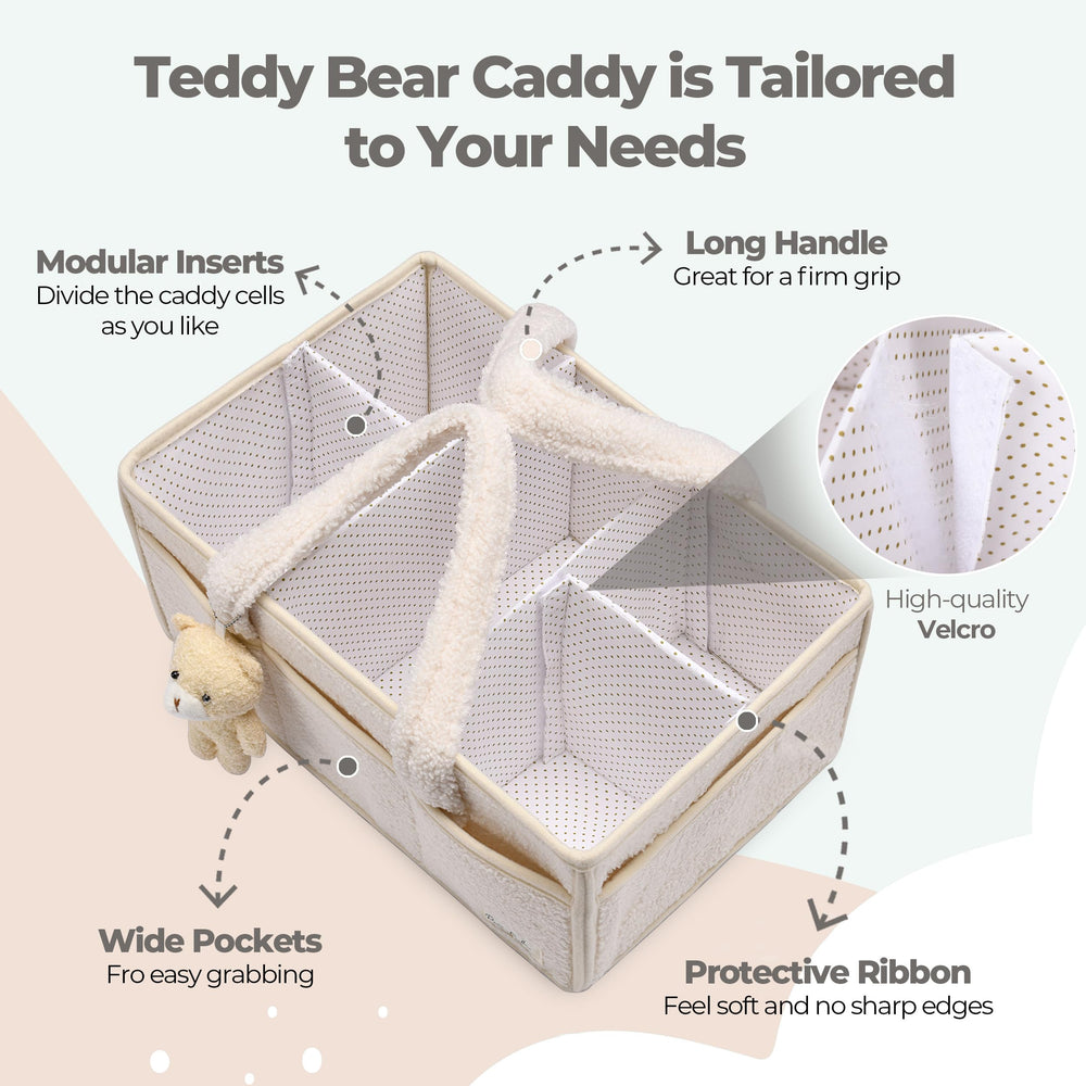 Perabella nursery storage multi-compartments organize diapers, wipes, and creams neatly.