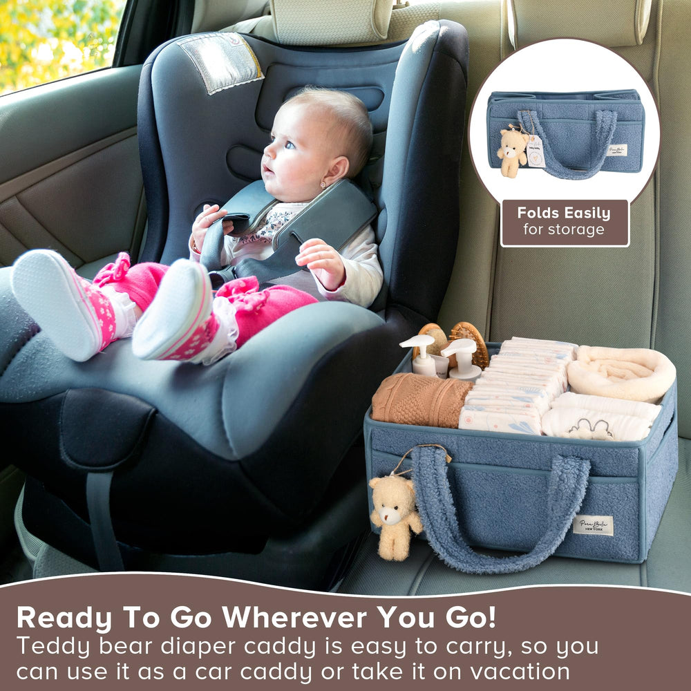 PeraBella plush sherpa diaper caddy adds cozy, premium feel.