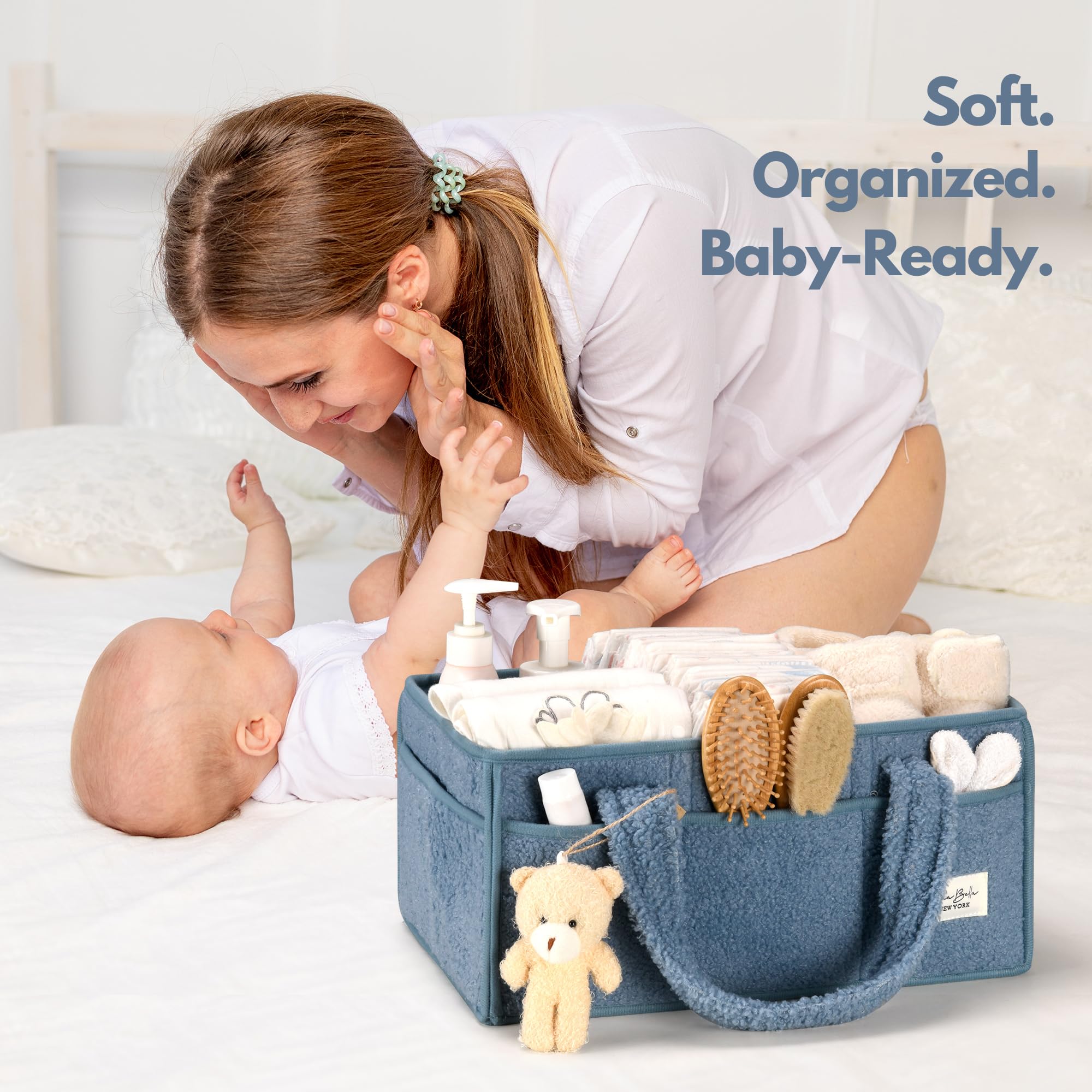 PeraBella diaper caddy provides wipes and essentials within reach.
