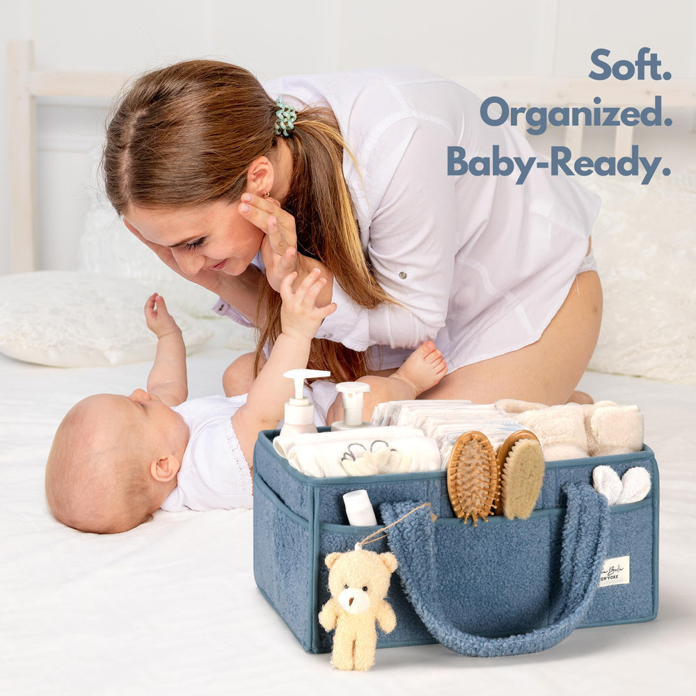 PeraBella diaper caddy provides wipes and essentials within reach.