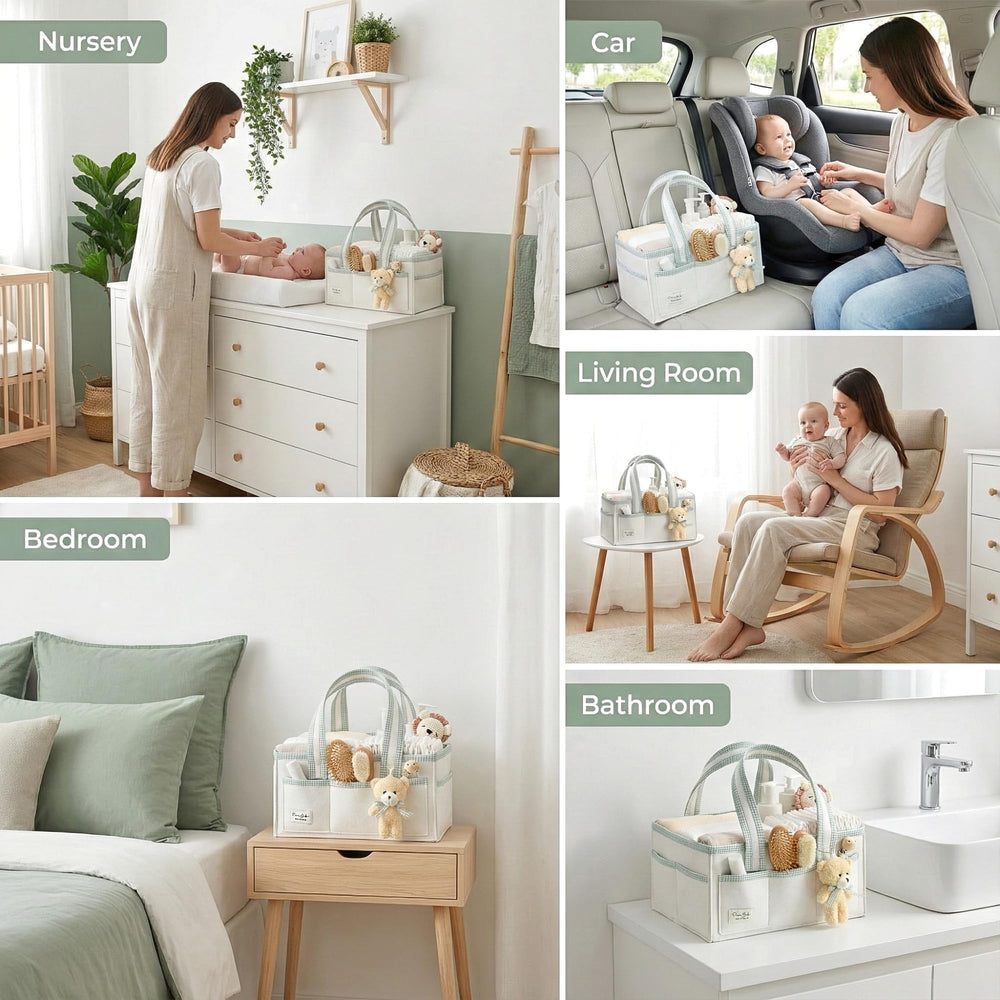 PeraBella XL diaper caddy car use keeps diapers and wipes handy on road trips