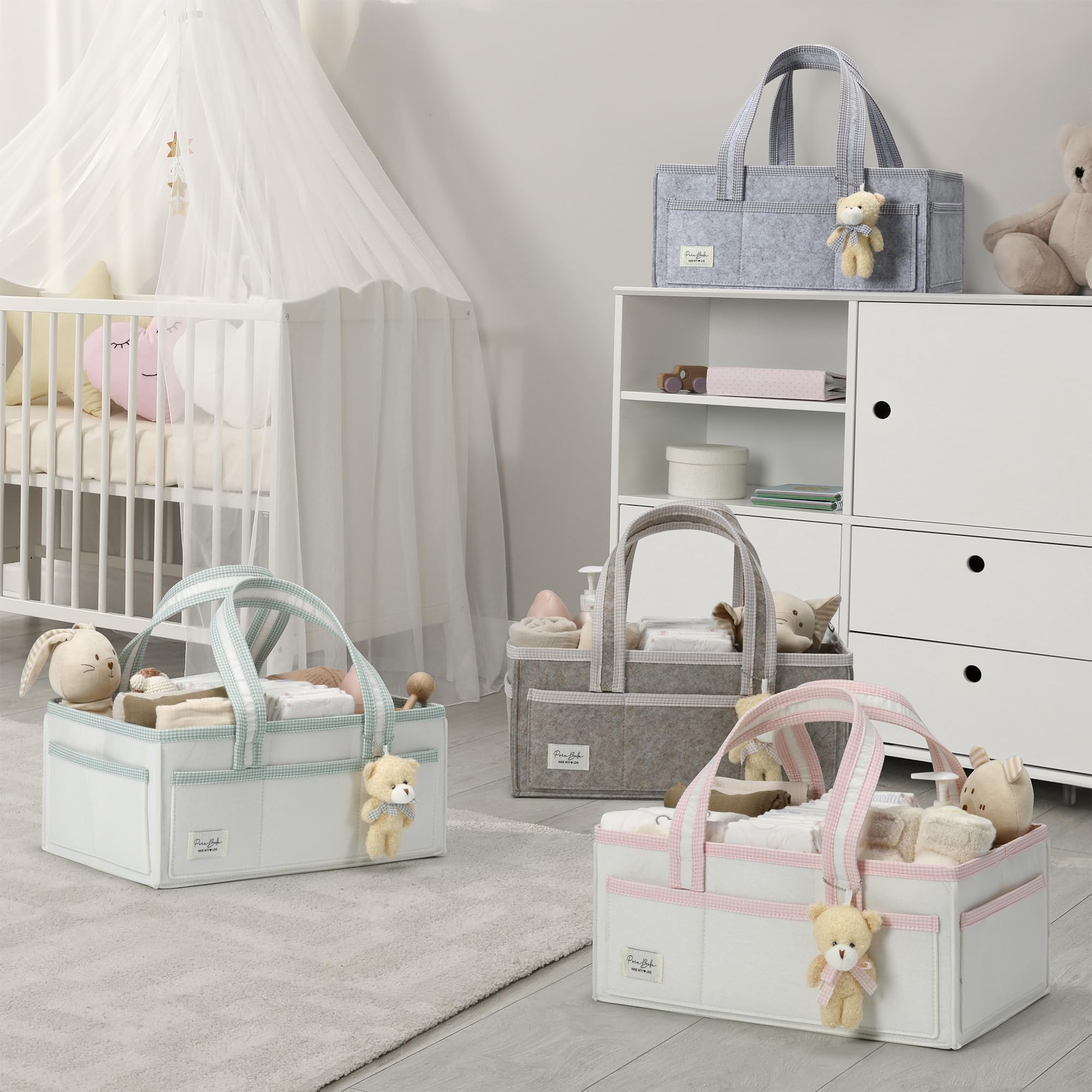PeraBella XL sized 16x10x7 inches fits diapers and wipes neatly