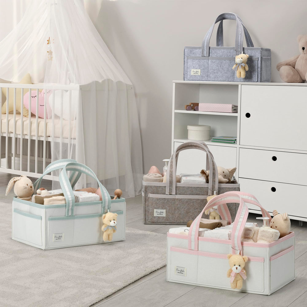 PeraBella XL sized 16x10x7 inches fits diapers and wipes neatly