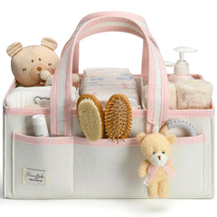Perabela XL Diaper Caddy front view shows organized nursery storage for diapers and wipes.