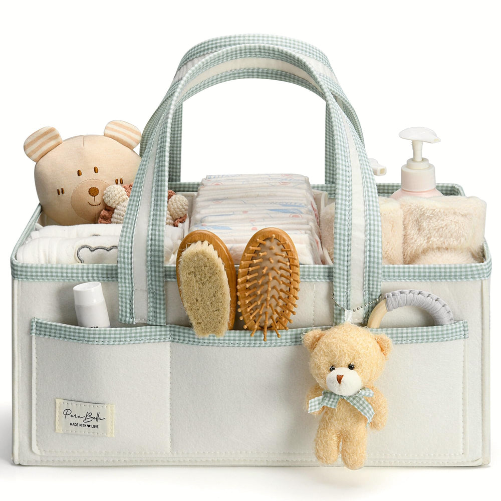 PeraBella XL diaper caddy handle keeps nursery items within easy reach during changes