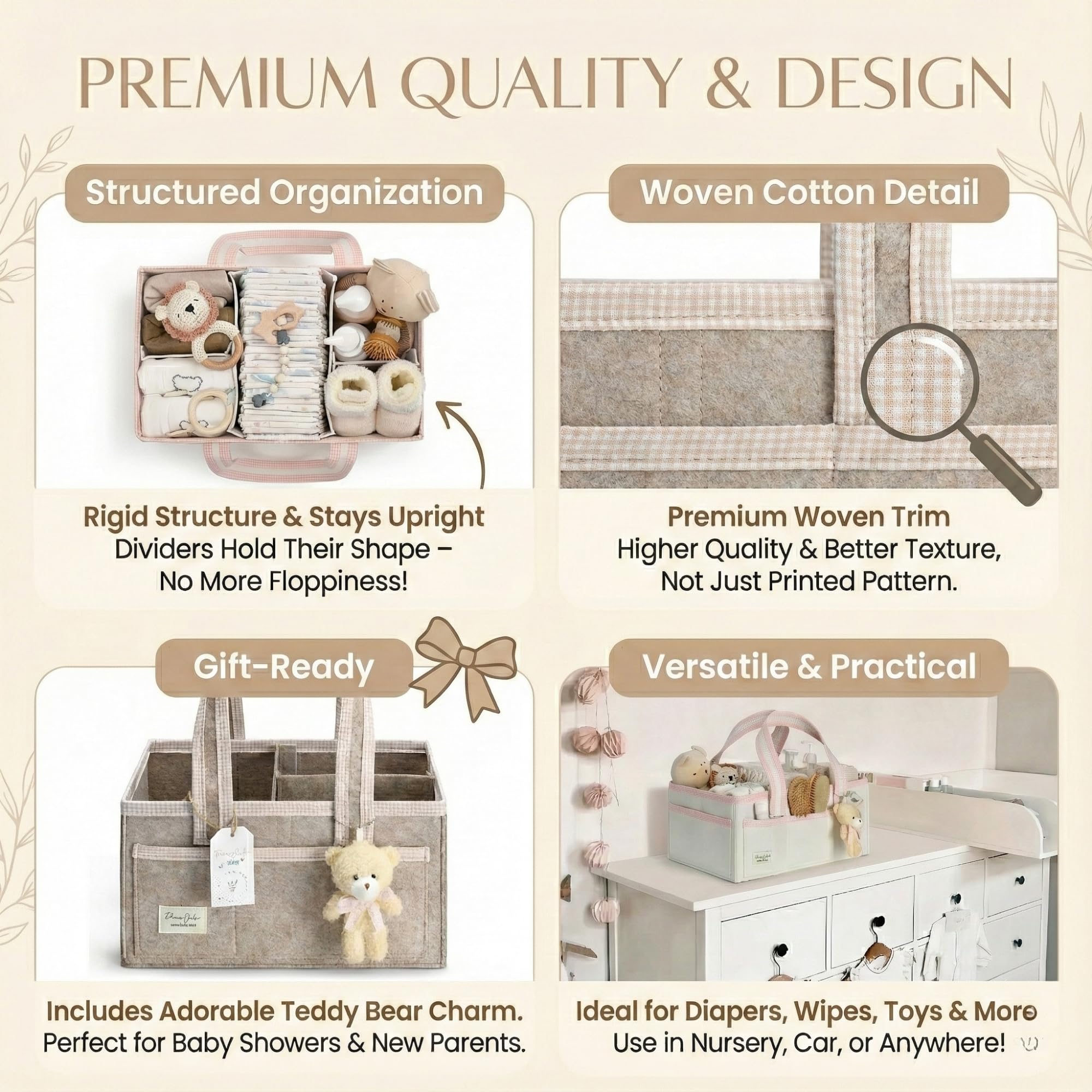 PeraBella XL diaper caddy is lightweight and portable for nursery, car trips, and travel.