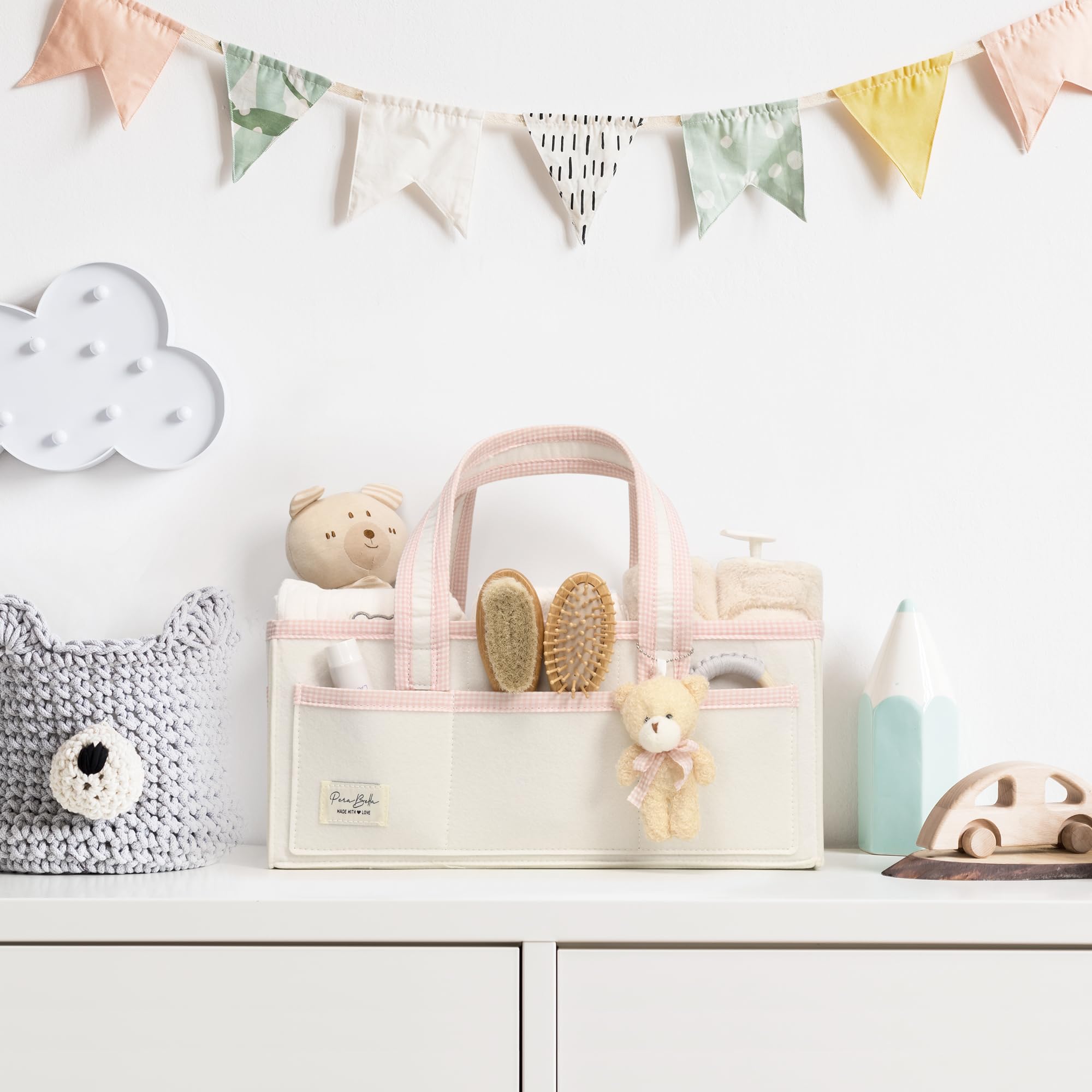 Perabella XL Diaper Caddy packaged as a thoughtful baby shower gift.
