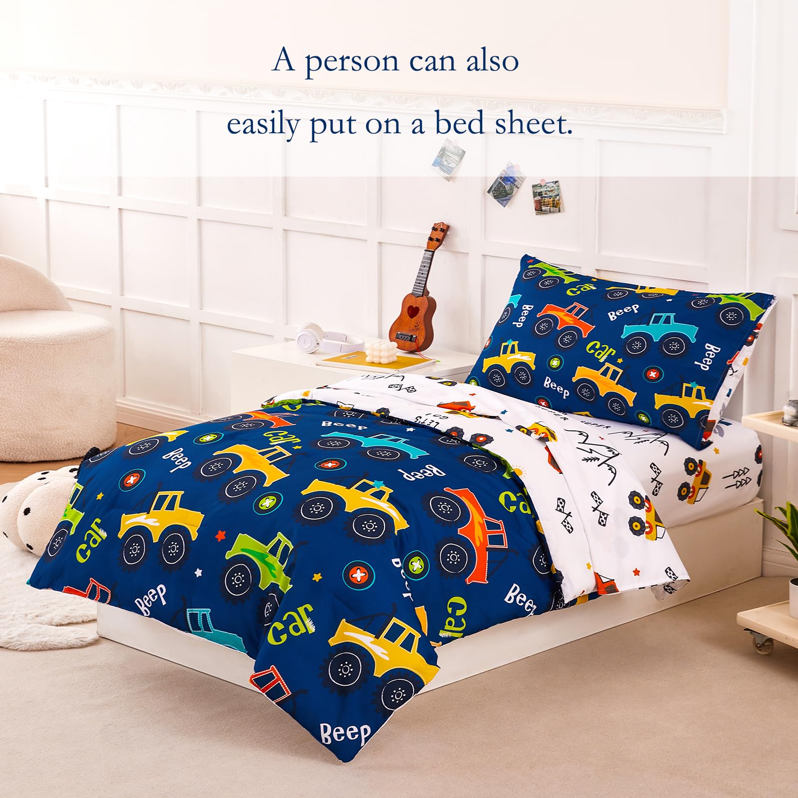 PERFMET car-print toddler bedding fitted sheet ensures snug, secure fit.