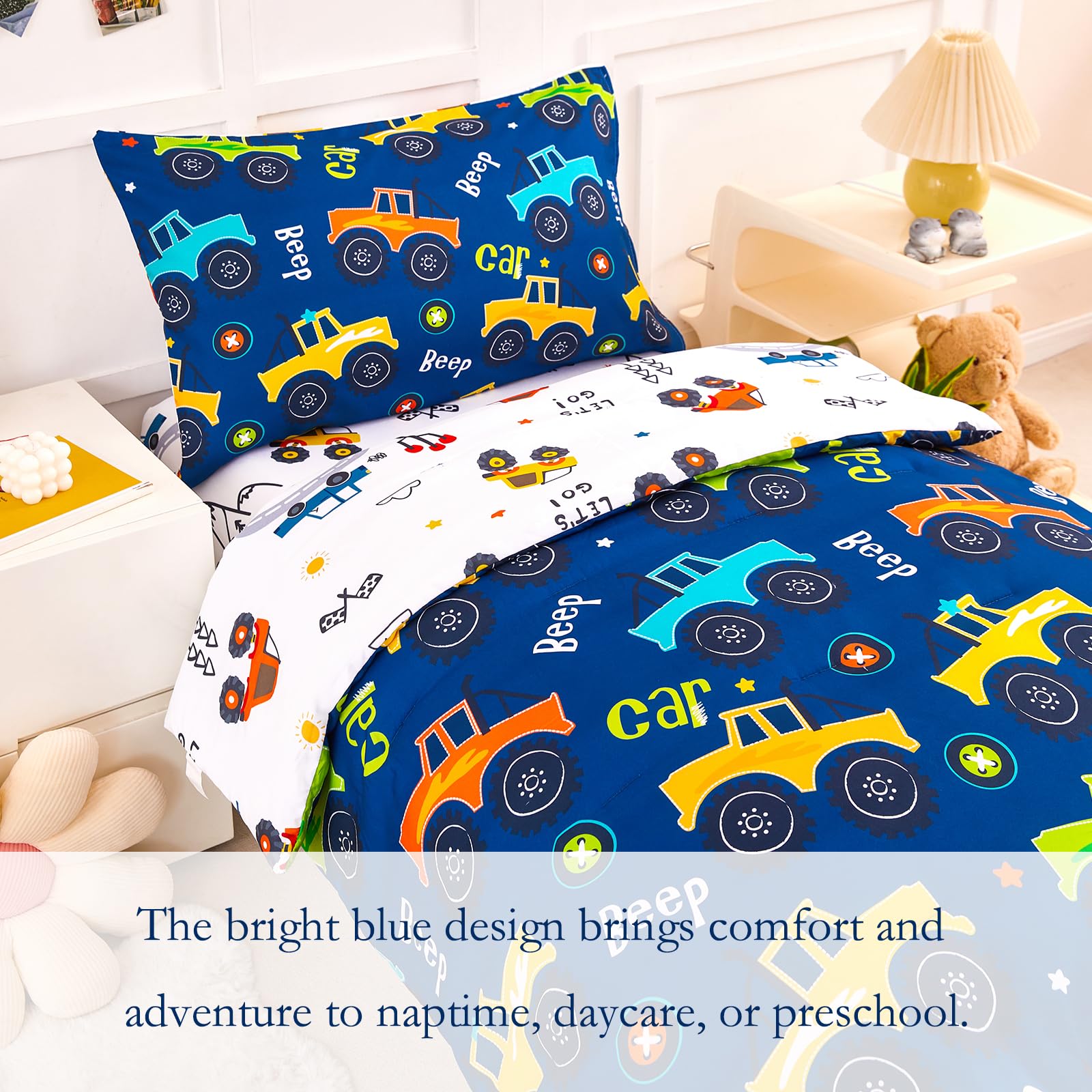 PERFMET car-print toddler bedding pillowcase pairs cute design with washability.
