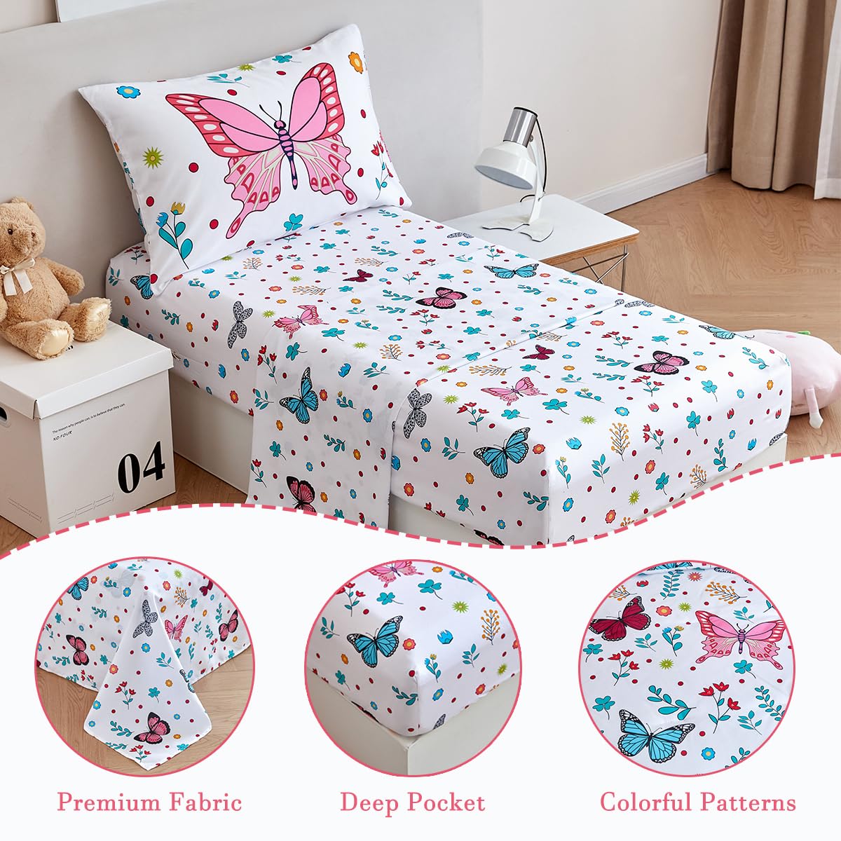 PERFEMET fitted sheet image demonstrates secure fit for toddler bed.