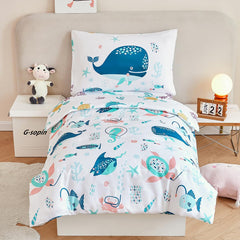 PERFEMET ocean-toddler-bedding-comforter shows whale pattern for cozy bedtime atmosphere