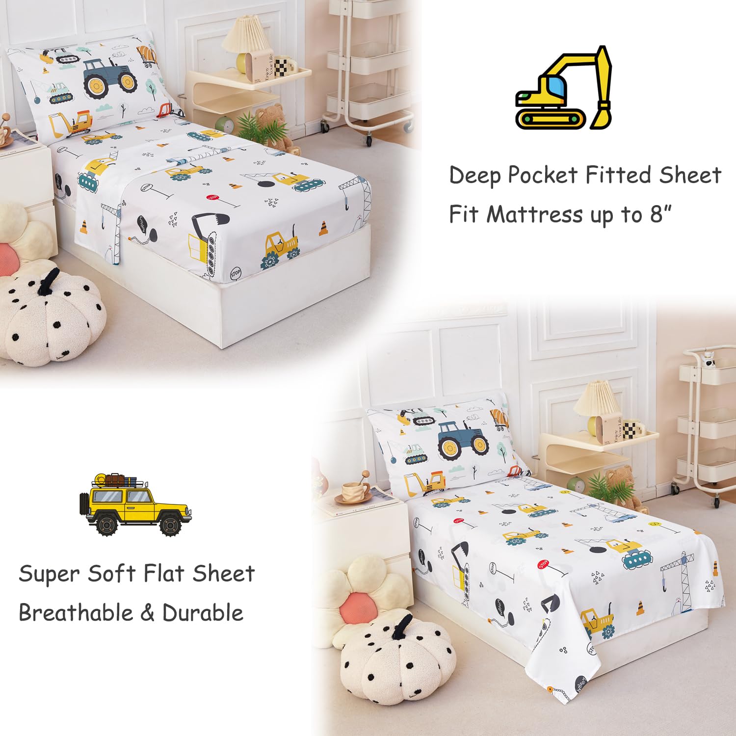 PERFEMET reversible-tractor-car design offers two themes for quick room refreshes