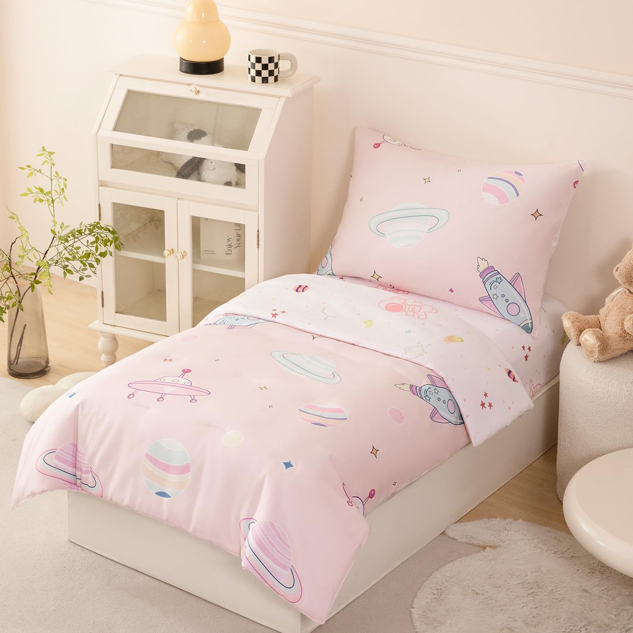 PERFEMET space-theme fitted sheet breathable microfiber for snug toddler sleep