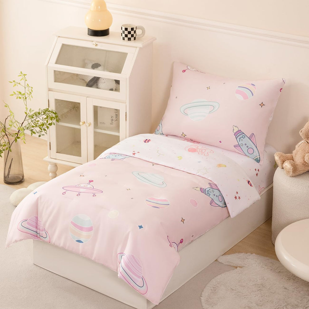 PERFEMET space-theme fitted sheet breathable microfiber for snug toddler sleep