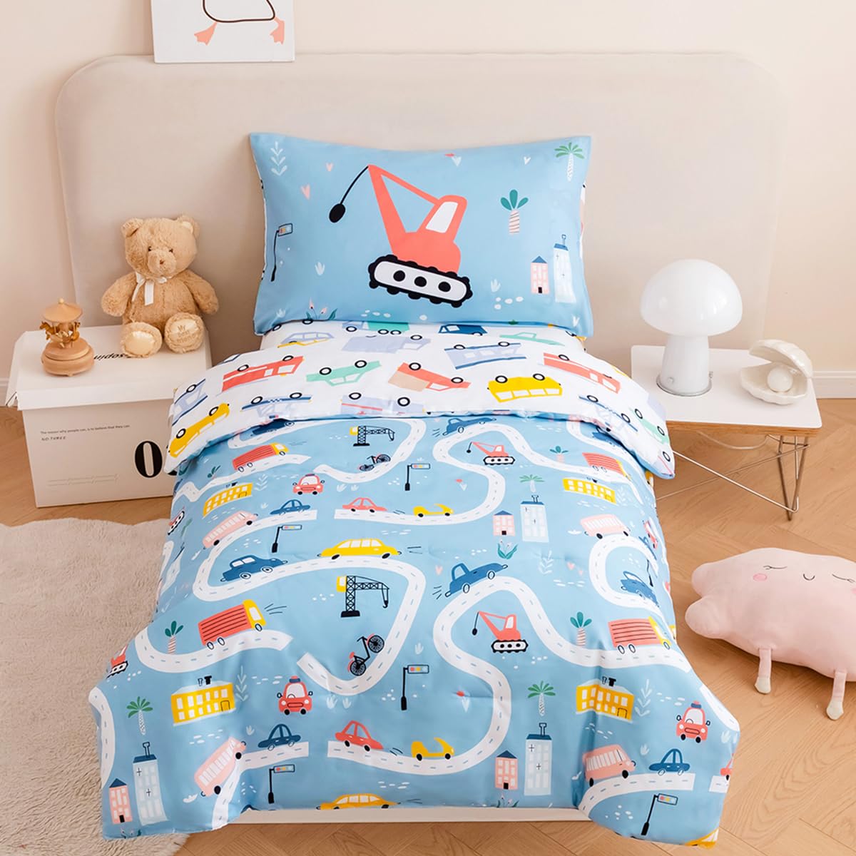PERFEMET toddler bedding car-design comforter for cozy bedtime fun