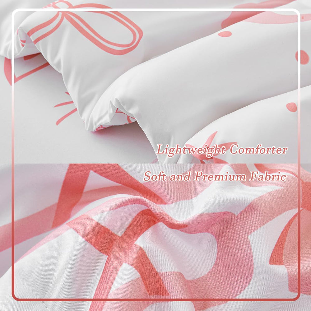 PERFEMET bow comforter pink flat-sheet on bed supports easy bedtime routine.