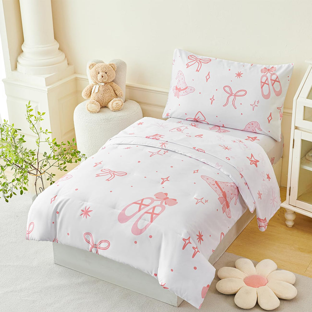 PERFEMET bow comforter toddler pink reversible-pattern showcases princess-style decor option.