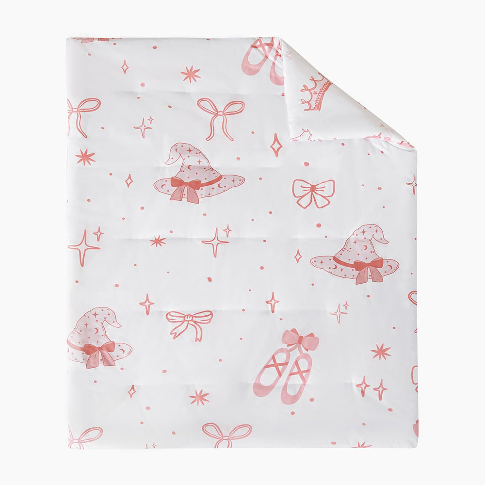 PERFEMET bow comforter pink vacuum-packaging keeps set compact for shipping.