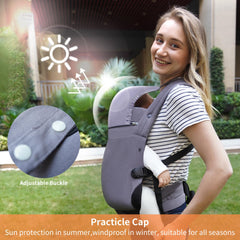 Perhanmm baby carrier in back-carry mode for hands-free hiking.