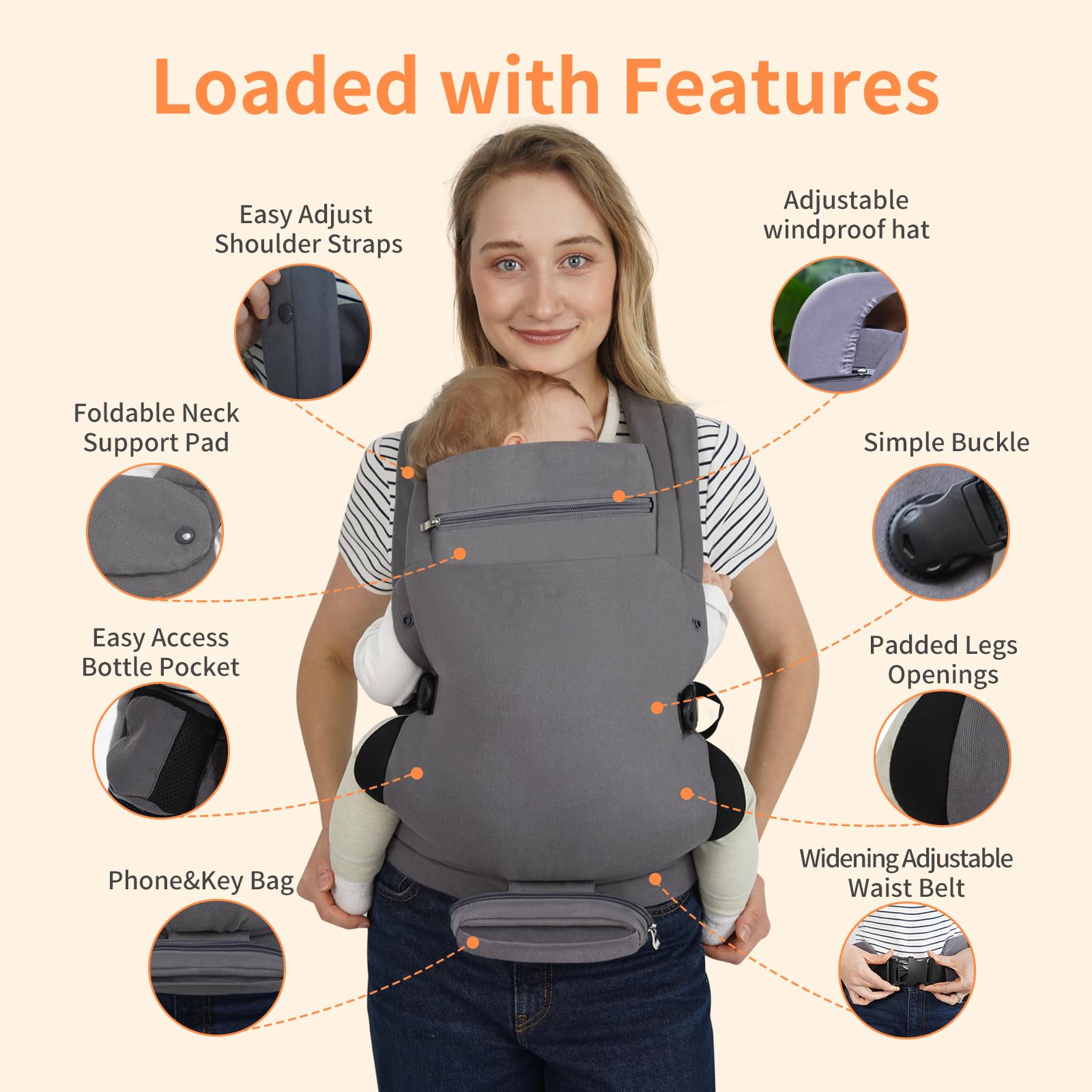 Perhanmm baby carrier ergonomic back support with X-shaped design.