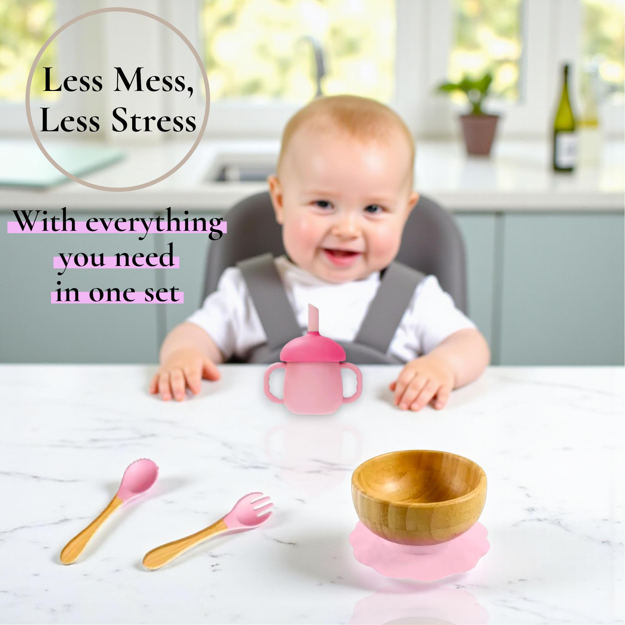 Perlyna Baby Feeding Set Pink display highlights color option