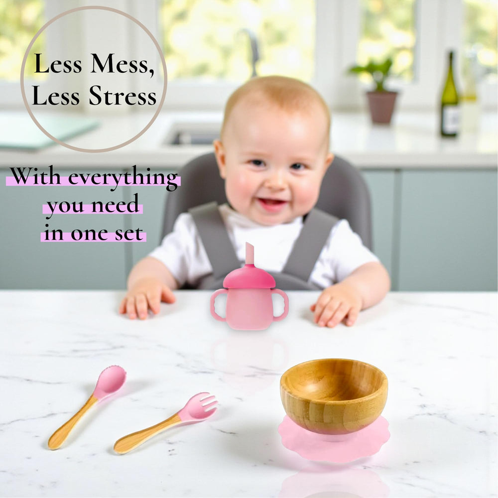 Perlyna Baby Feeding Set Pink display highlights color option