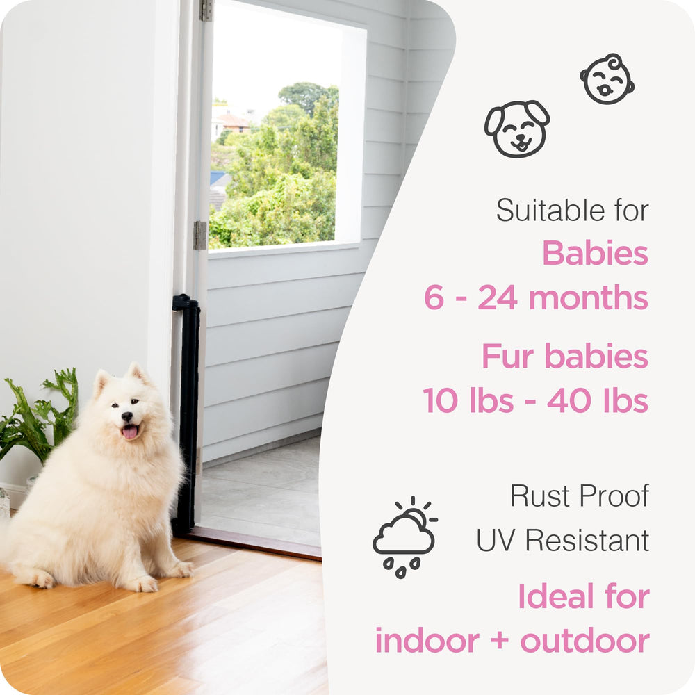 Perma Child Safety mesh gate close-up showing UV-resistant material.
