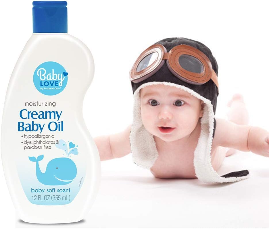 Personal Care Baby Oil 3-pack brand shot emphasizing hypoallergenic, versatile moisturizer for all ages.