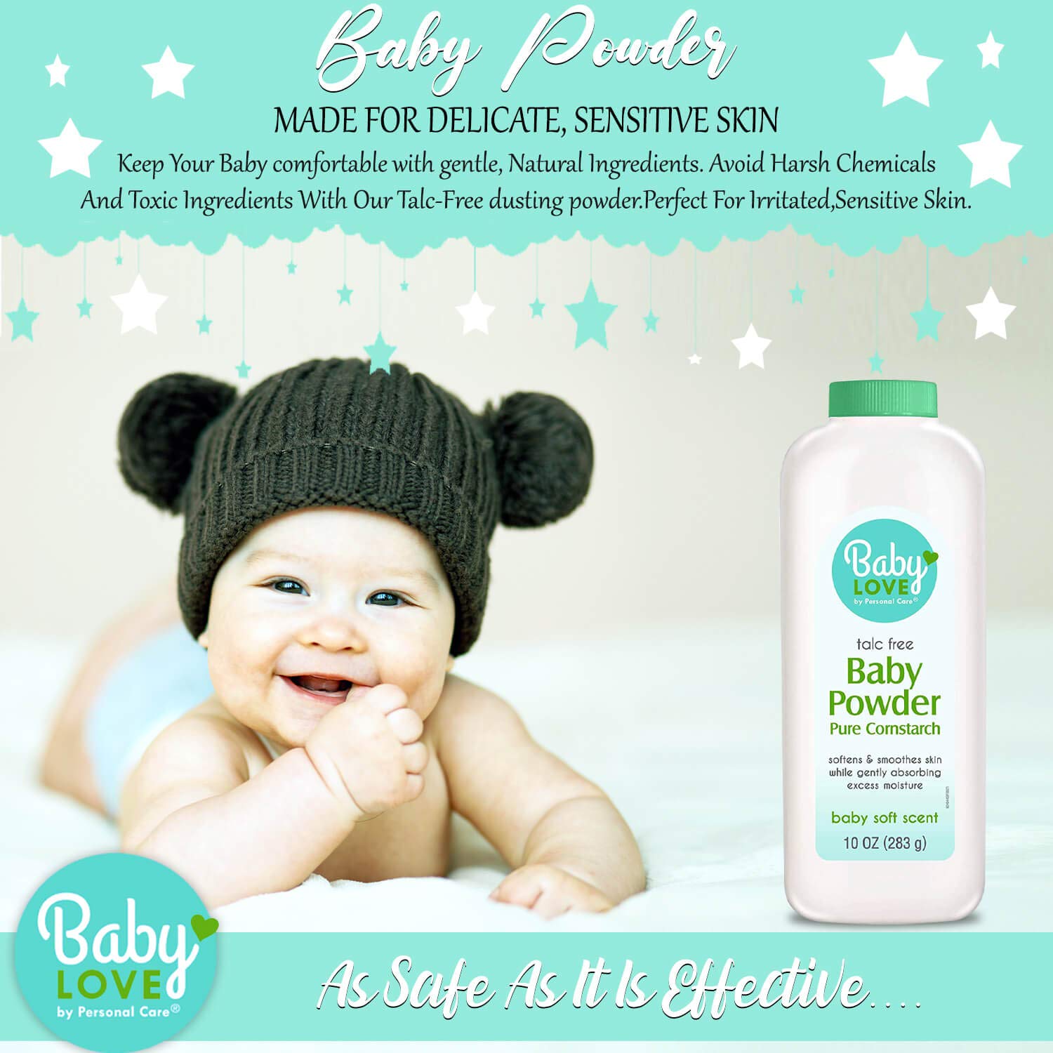 Personal Care Baby Powder after-bath use on skin looks silky and smooth.