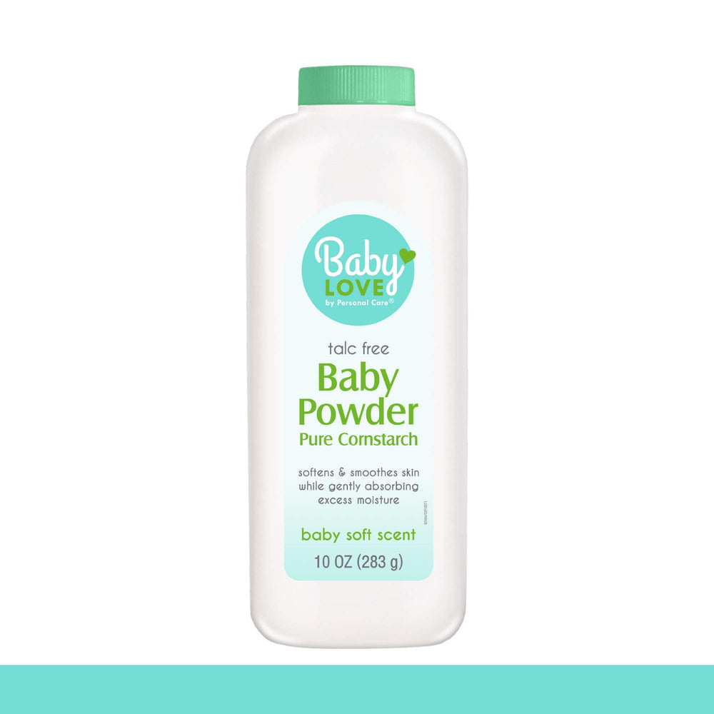 Personal Care Baby Powder being poured for easy application after bath or diaper change.